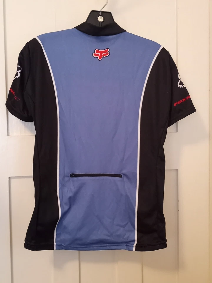 Женская футболка Fox Racing на молнии спереди с коротким рукавом размер Small синяя и черная 2658 - Изображение 2 из 4
