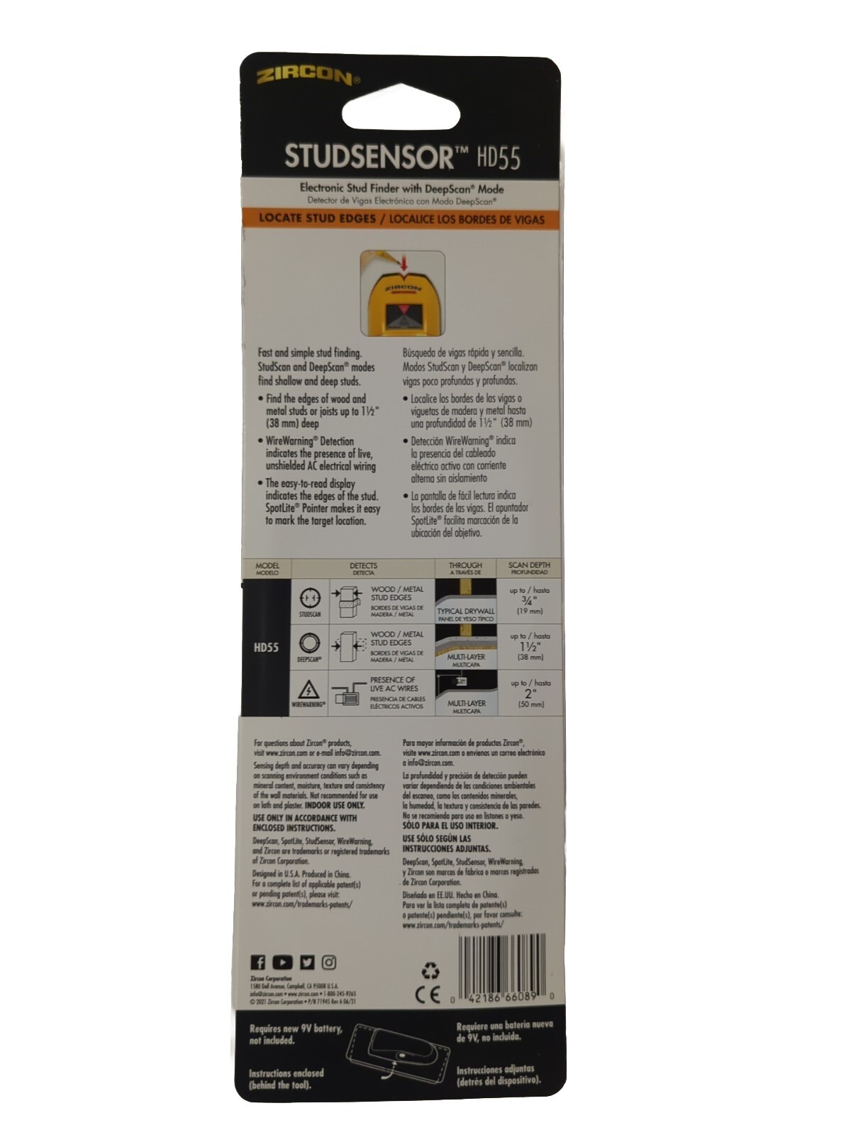 Zircon StudSensor HD55 Stud Finder Yellow Electric Stud Finder With