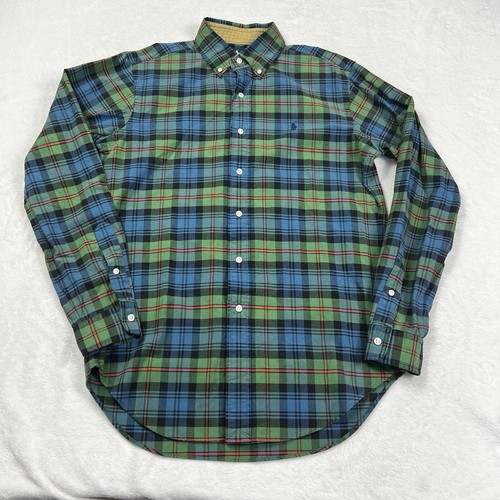 Ralph Lauren Mens Size Small Green Plaid Flannel Button Up Shirt Navy Pony