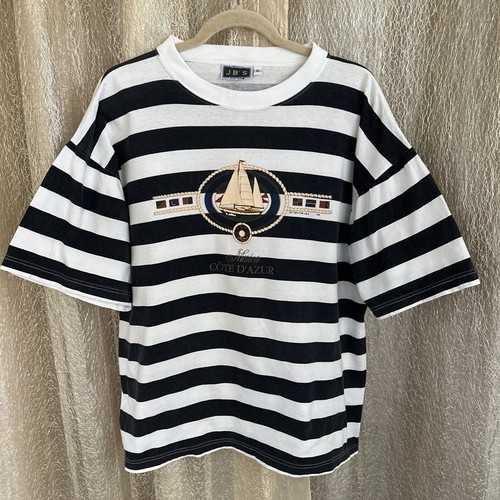 JBS Resort Wear T Shirt Size XL White Black Striped Cotton Nautical Vintage - Picture 17 of 24