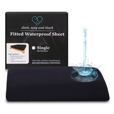 SINGLE Black Waterproof Fitted Sheet as Mattress Protector or Nuru Massage Sheet