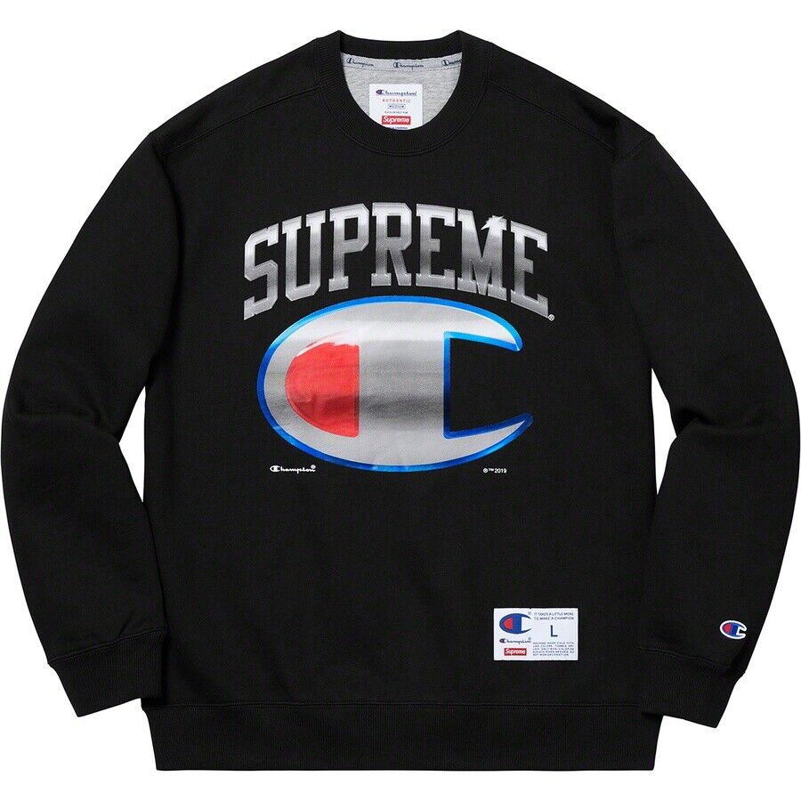 Supreme Champion Chrome Crewneck Black Teal Red Grey S/S 19 | eBay