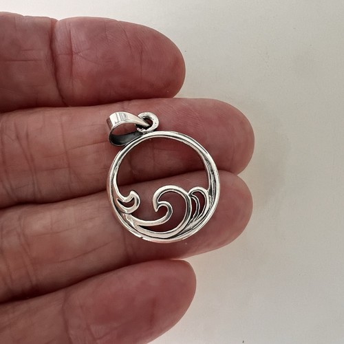 Sterling Silver Wave Scene Charm Pendant Ocean Sea Surfer Handcrafted Solid 925 - Picture 2 of 8