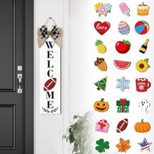 Welcome Sign for Front Door Interchangeable Porch Sign with 24 Pcs Holiday
