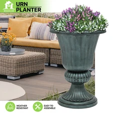 20" Tall Garden Urn Planter Pedestal Green Planter Holder Backyard Outdoor Décor