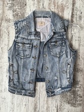 Lost Women's Size S Blue Denim Vest Distressed Sleeveless Pockets