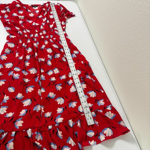 Abito midi Talbots donna taglia 4 rosso floreale svolazzante manica orlo balza chiesa - Foto 10 di 11