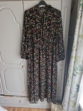 Shein 3XL/plus Size 22 Black Floral Lined Tie Neck Pretty Maxi Dress Long Sleeve