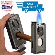 Gray Portable Jet Torch Cigar Lighter Sharp Guillotine Cutter Holder Punch Box