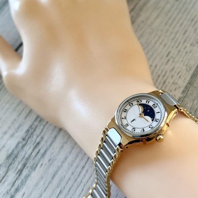 Yves Saint Laurent Moon Phase Quartz Watch SS Case Wrist 6.89in