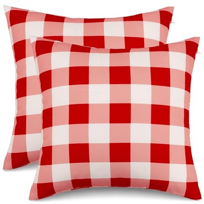 Poise3EHome Outdoor Pillow Covers 18x18 Set of 2, Red and White Checkered Spl...