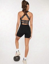 SHEIN Black Modern Logo Strap Romper Sleeveless Activewear Size M
