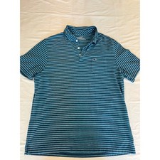 Vineyard Vines Mens Blue Striped Edgartown Pima Cotton Blend Polo Shirt Large L