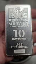 10 oz Silver Bar - Republic Metals Corp. (RMC) 89.70 per troy oz