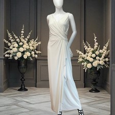 Chaps Womens Creamy White Long Maxi Dress Elegant Draped V-Neck Size 10 Gown NWT