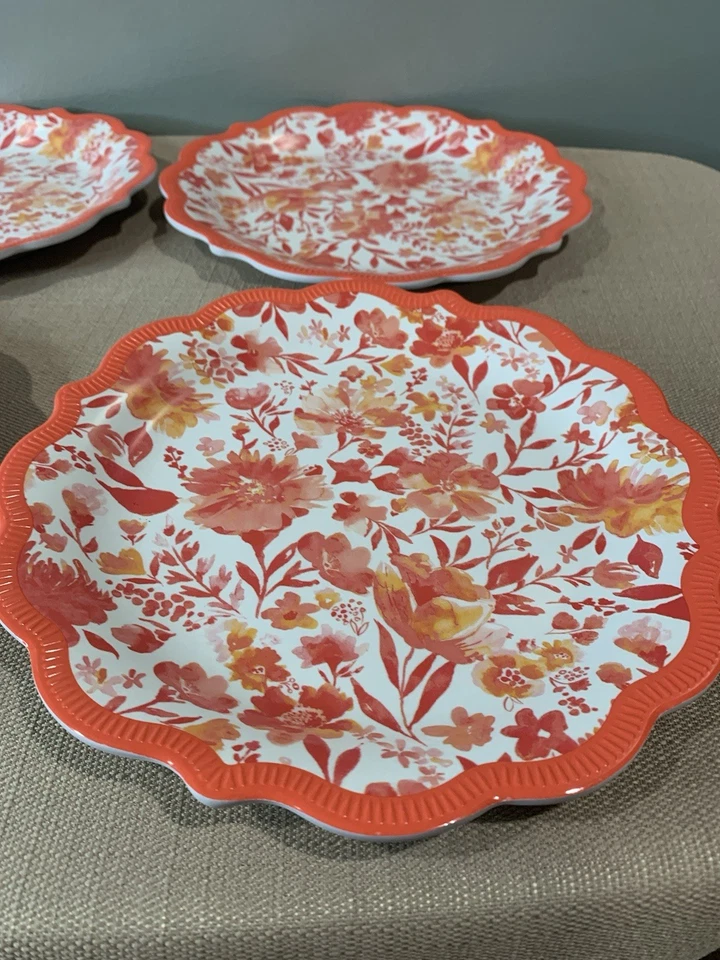 "Juego de 4 platos de merienda de postre para ensalada floral pintoresca de 9"" de melamina para mujer pionera" Foto 2 de 4