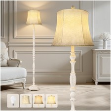 Scenekoy Rustic 66 Wash White Floor Lamp For Living Room Bedroom Resin Carved