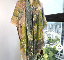 70 cashmere 30 silk Green Grass double side printed square Wrap shawl 51'' new