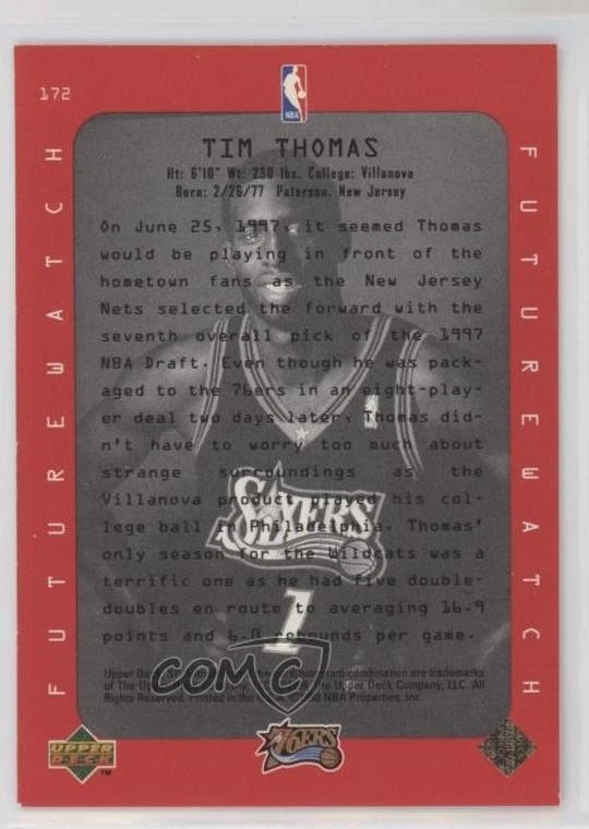 1997-98 SP Authentic Tim Thomas #172 Rookie RC - Image 2 of 2