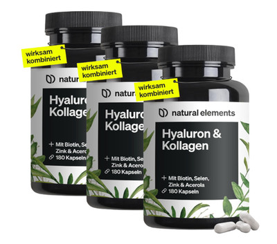 3 x natural elements Hyaluronsäure Kollagen Komplex - 3 x 180 Kapseln