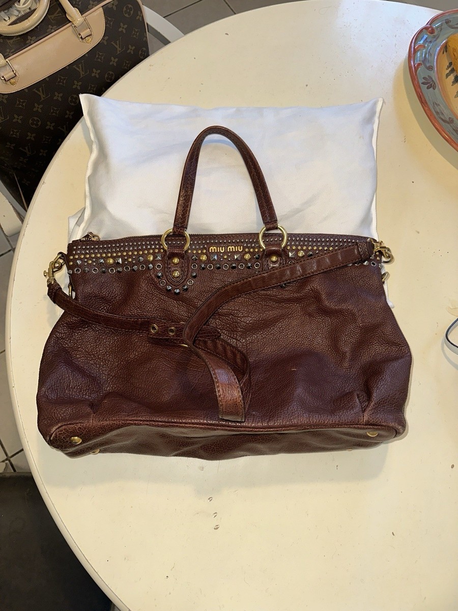 Miu Miu Women's Vintage Studded Leather Boulder Shoulder Bag