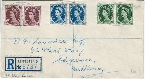 1954 (8 February) 9d,10d and 11d Definative Pairs On First Day Cover Cat £40+