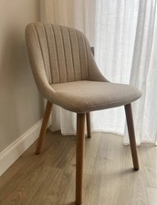Modern Set of 4 Dining Chairs Upholstered Polyester Beige wooden legs  
