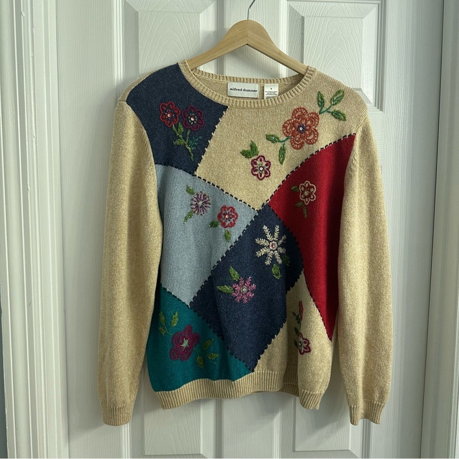 Vintage Sweater Patchwork Fairy Boho Colorful Grandma Grannycore Tan Size Small