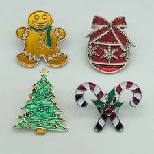 NEW Lot of 4 PinMart Christmas Enamel Lapel/Hat Pins Tree, Candy Canes, Ornament