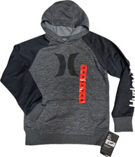 HURLEY Boys Pullover Hoodie Fleece Black Gray Youth MEDIUM