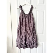 Bleu Blanc Rouge Mauve Purple Taffeta Bubble Hem Swing Dress Ruched Neck 36 Y2K