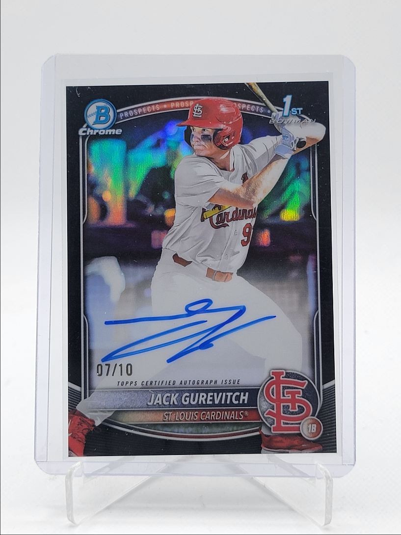 JACK GUREVITCH 2025 BOWMAN CHROME DRAFT 1ST BLACK REFRACTOR AUTO /10 Q4354
