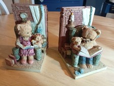 Cute Teddy Bear Reading Bookends Academy Resin Book Ends Nursery Decor