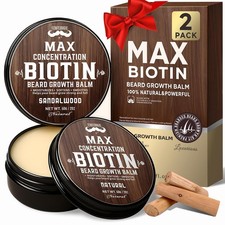 2 Pack Biotin Beard Balm Set for Men   Natural  Sandalwood Butters   Non-It