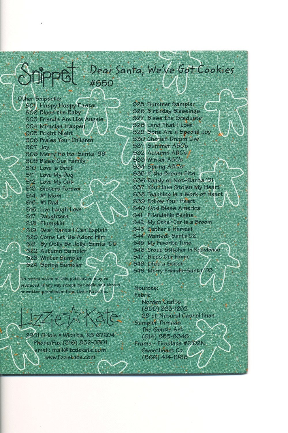 Lizzie Kate DEAR SANTA, WE'VE GOT COOKIES Cross Stitch Leaflet Only ~ Christmas