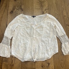American Eagle Outfitters Bohemian Button Up Blouse Bell Sleeves Cream Women's M