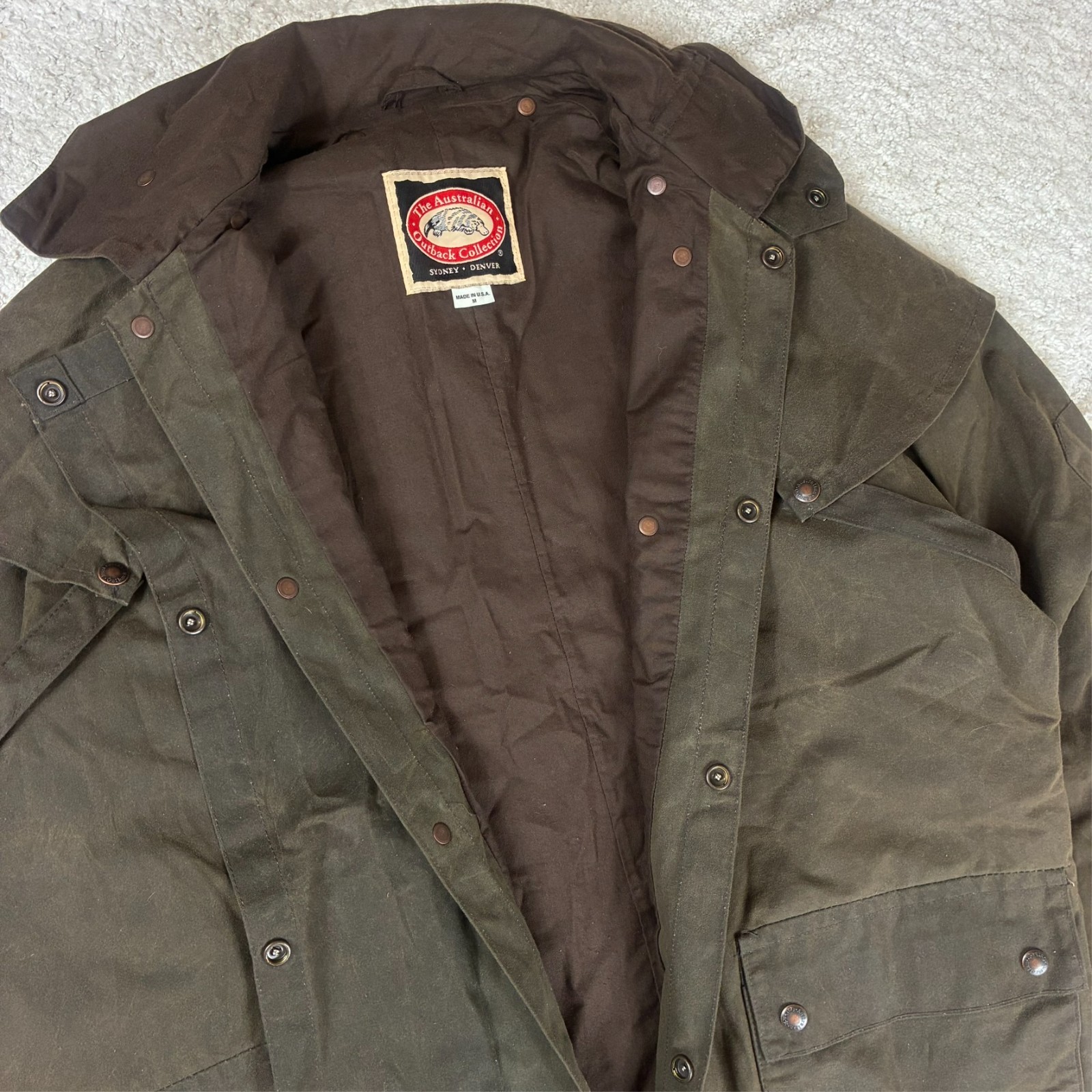 VTG Australian Outback Collection 90s Olive Oversized Med Trench Cape Wax Jacket image 3