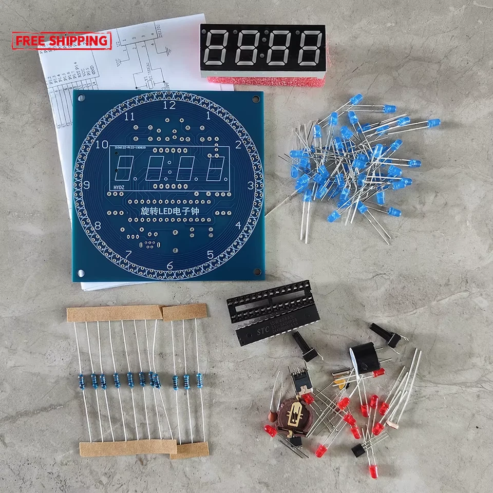 Rotating LED DIY Electronic Clock Kit DS1302 Digital Clock Light Controlled Temp - Image 3 of 4