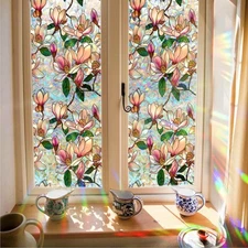 Stained Glass Window Film Privacy, Magnolia Decorative Window Film for Glass, Ra
