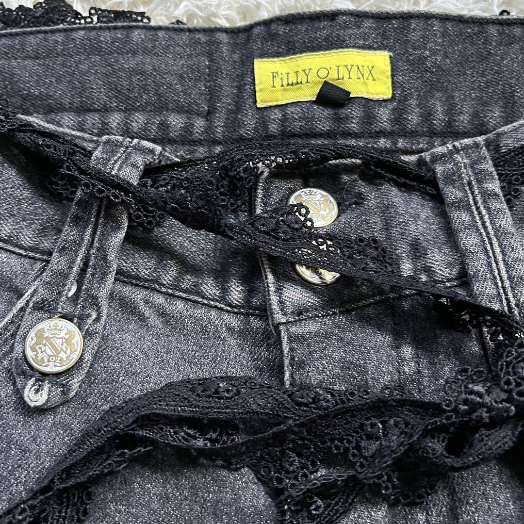 FiLLY O'LYNX Y2K Black Denim Flared Pants, Stretch & Lace FiLLY O'LYNX Y2K Black Denim Flared Pants, Stretch & Lace
