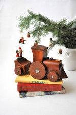 Vintage 70s Wooden Steam Engine Train Push Pull Children's Toy Model Locomotive