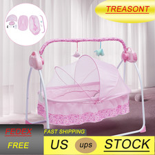 Electric Baby Crib Cradle Auto-Swing Baby born Bed Sleep Cradle  Mat Pink