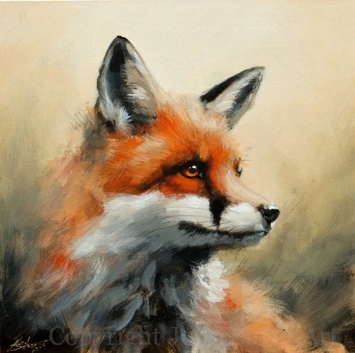 FOX PORTRAIT FINE ART ORIGINAL PAINTING 30 x 30 cm By UK Artist JOHN SILVER
