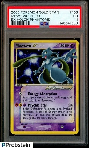 2006 Pokemon Gold Star Ex Holon Phantoms #103 Mewtwo Holo R PSA 1