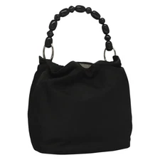 Christian Dior Maris Pearl Hand Bag Nylon Black Silver Auth yk18897