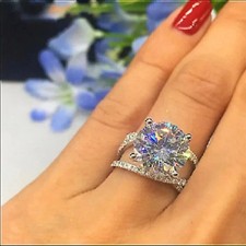 3CT Round Cut Lab-Created Diamond Engagement Wedding Ring 14k White Gold Plated