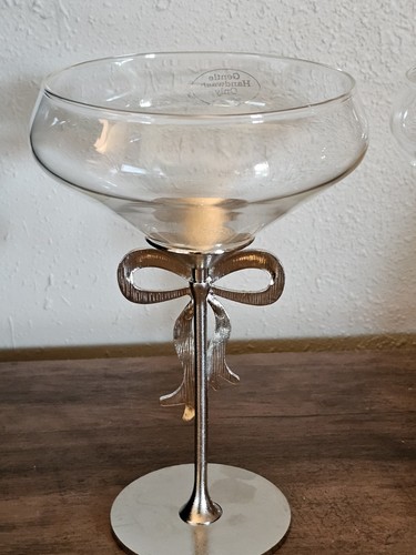 SILVER BOW Rhinestone COUPE GLASSES Martini Margarita Cocktail SET OF 2 - Picture 11 of 15