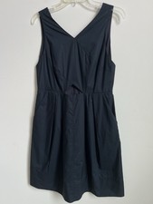 Madewell Cotton Navy Blue Cutout Dress Size 10 Sleeveless V Neck Pocket Sundress