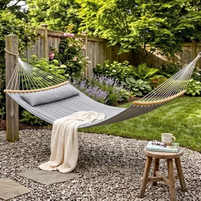 Doppelhängematte mit Kissen bis 200 kg belastbar für 2 Personen Garten, Balkon - Bild 1 von 4