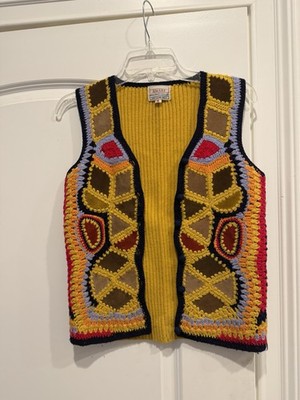 Vintage Aware Crochet Sweater Vest. Hippy girl,Boho, flower power Medium